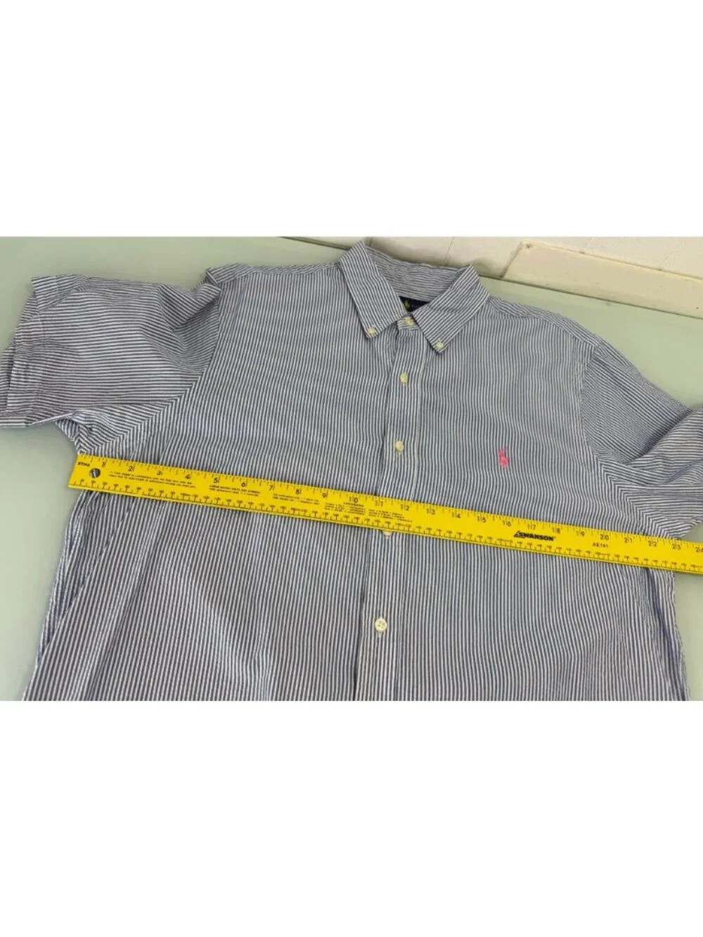 Polo Ralph Lauren Shirt Mens Large L Seersucker Short Sleeve Striped Button Down